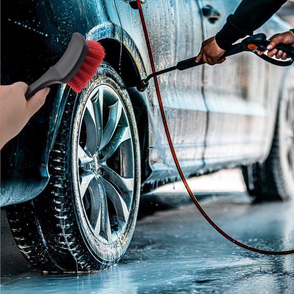 Worgeous car washing tool Car Tire Brush Red Bristle Wheel Cleaning Cleaning 1Pack