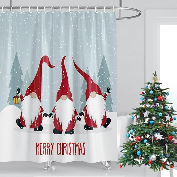 Christmas Shower Curtain for Bathroom Merry Christmas Gnome Shower Curtain Sets for Farmhouse Winter Xmas Holiday Bathroom Decor, Waterproof Fabric with 12 Hooks, 72 x 72 Inches