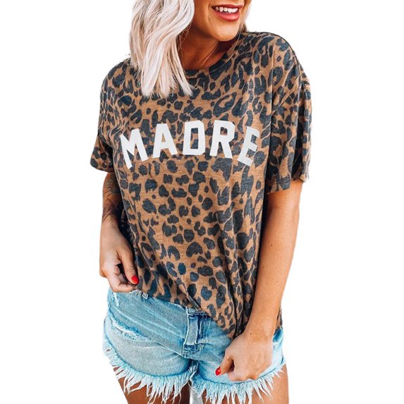 Cross-Border European And American Spring/Summer New Women's Blouse Madre Leopard Print Round Neck Short Sleeve T-Shirt For Women