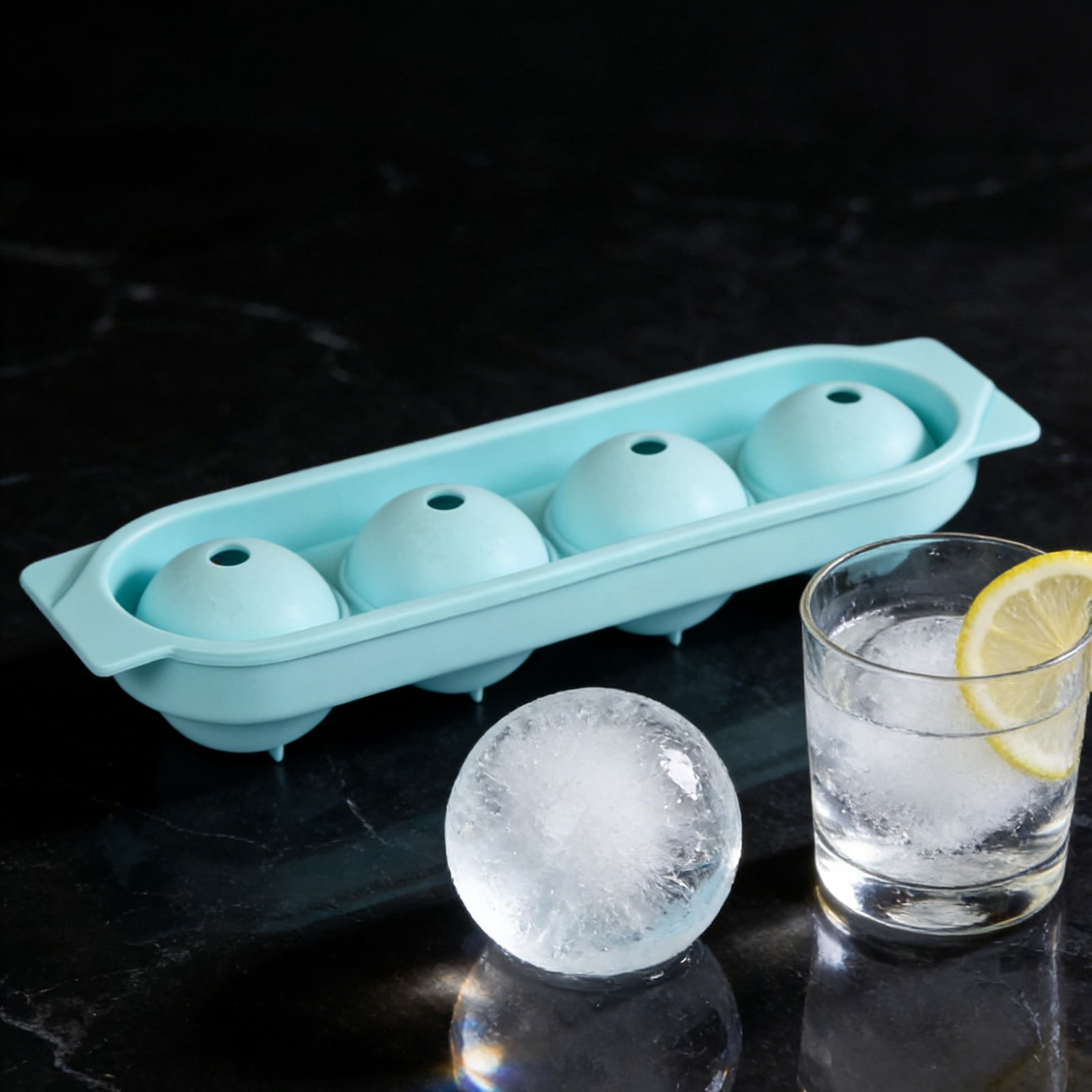 Silicone Ice Cube Tray with Lid, 4 Grids Large Spherical Ice Ball Mold for Cocktails, Easy Release Flexible Freezer Tray, Single-Row Ice Cube Maker 1-4PC