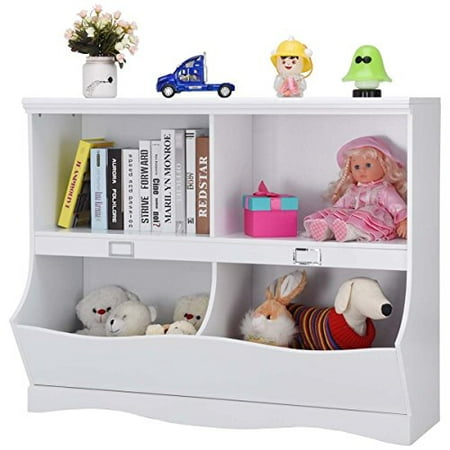 Ghp 41 5 X15 5 X33 White Wooden 2 Tier Kids Bookshelf With Toy