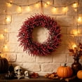 thumbnail image 5 of 18 Inch Artificial Red Wheat Fall Wreath, Autumn Harvest Wreath for Front Door Porch Wall, Thanksgiving Halloween Indoor Covered Outdoor Home Decor, 5 of 6