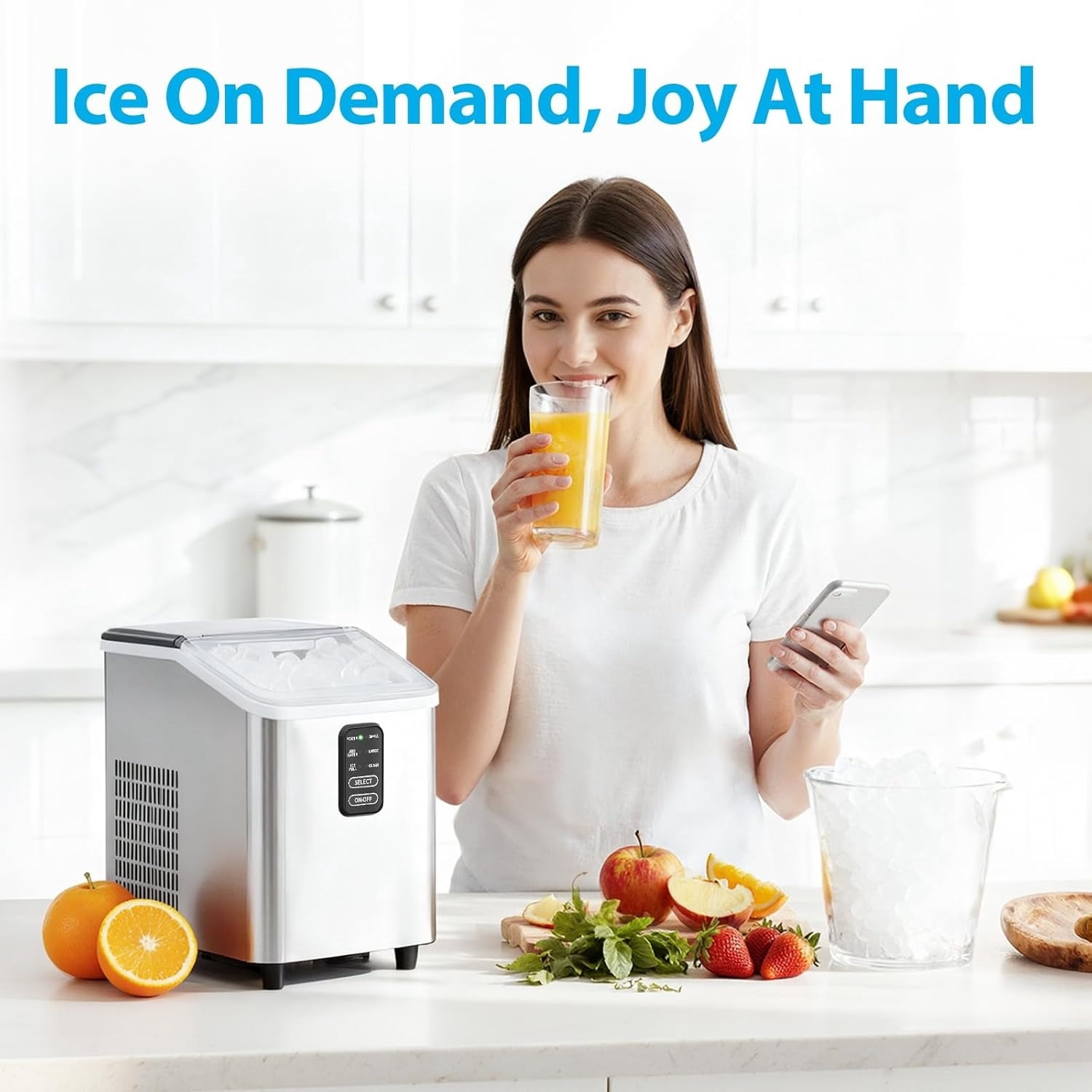 Ice Maker Countertop 26lbs/24H, Ice Machine 8 Ice Cubes Ready in 6 Mins, 2 Sizes of Bullet Ice Portable Ice Makers with Basket & Scoop, Auto Self-Cleaning for Home/Kitchen/Office Stainless
