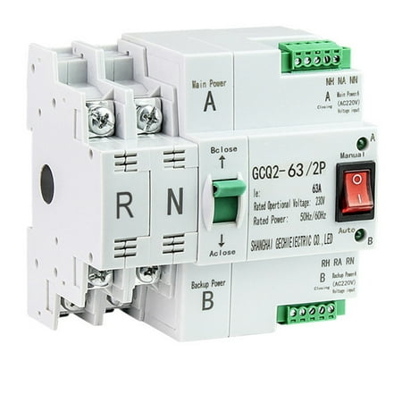 

Dual-Power Automatic Transfer Switch Uninterrupted Power 2P 63A AC230V 35mm Rail Installation Transfer Switch