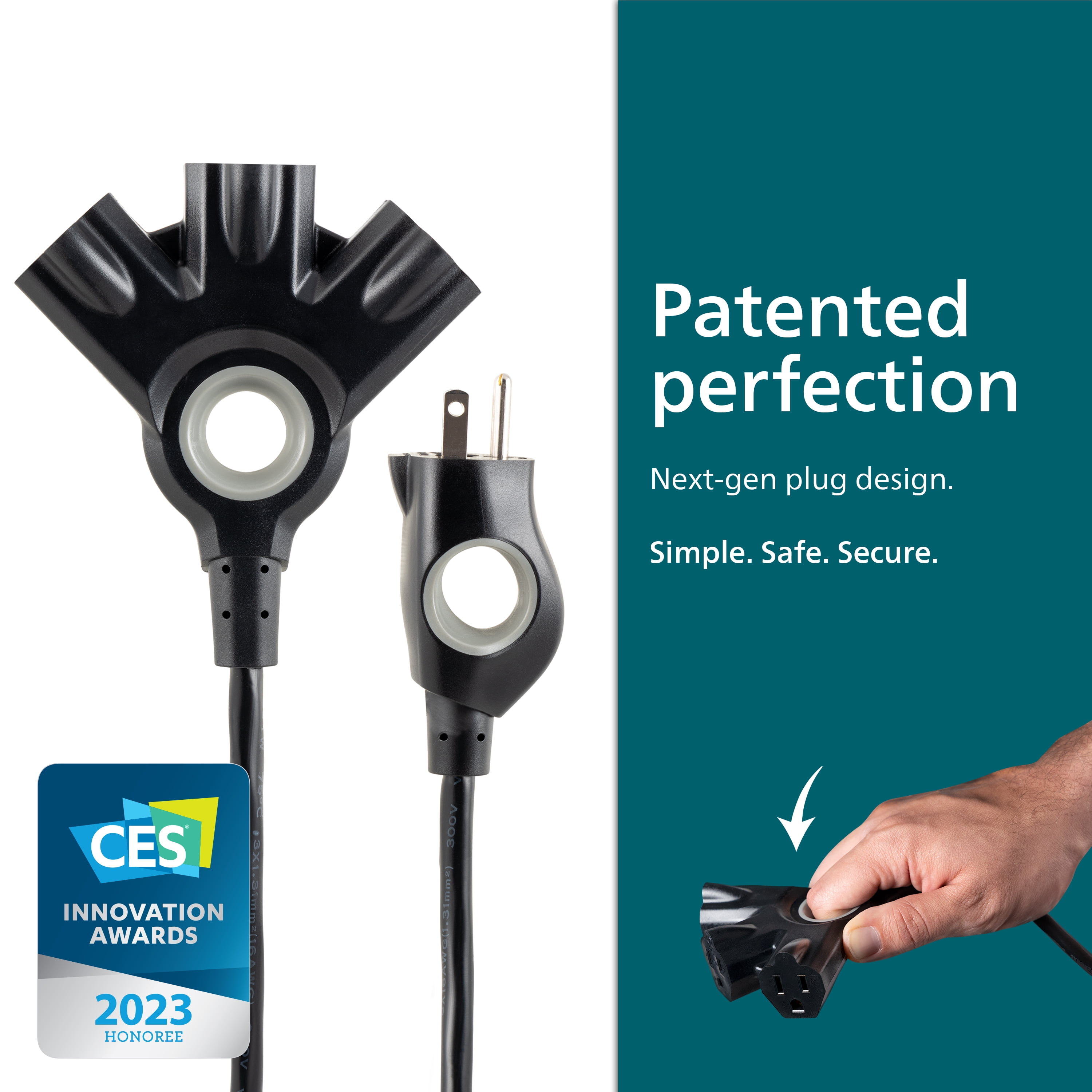 Philips EZGrip 50FT Black Outdoor Extension Cord  3 Prong with Multiple Outlets, 16AWG