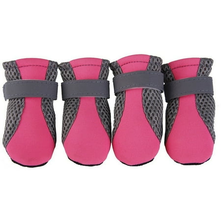Elquetsk 4 Piece Set Of Pet Dog Shoes with Non Slip Soft Sole Breathable Mesh and Adjustable Strap Boots Pet Supplies Pink