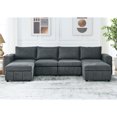 thumbnail image 6 of Williamspace U-Shaped Modular Sectional Sofa 130" Modern Couch Comfy Upholstered Sofa with 2 Reversible Ottoman for Living Room Apartment, Grey, 6 of 7