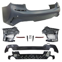 Ikon Motorsports Rear Bumper Cover Compatible With 2019-2022 BMW 3 Series G20 Sedan 4-Door With Sensor Holes M-Tech Style Unpainted Black Rear Bumper Conversion Guard 51128099904 51128099905
