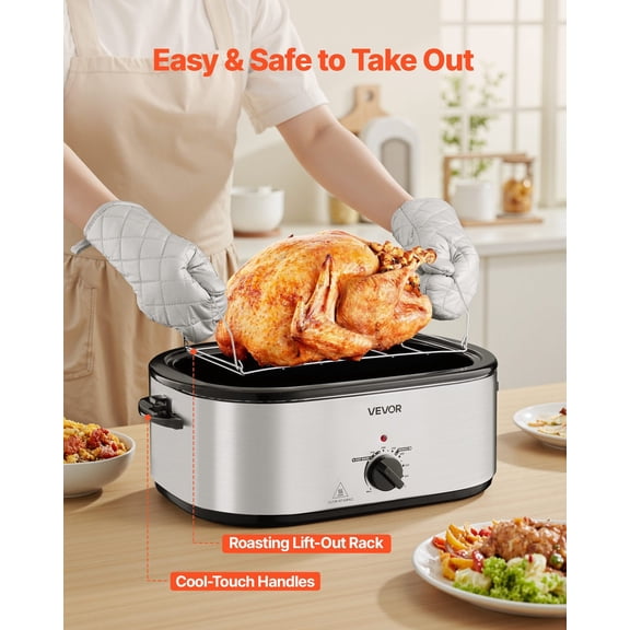 24QT Digital Electric Roaster Oven with Self-Basting Lid, 3-Compartment Buffet Server, Defrost/Warm Modes, 150-450°F Adjustable – Perfect for Roasting Turkey