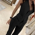 thumbnail image 6 of Women's Sleeveless Trouser Suit 2 Piece Suit Plain Two Piece Slim Fit Sporty Trouser Suit Streetwear Junior Business Suit Striped Trouser Pants for Women Jumpsuit Dressy Two Piece Pants Outfits Women, 6 of 6