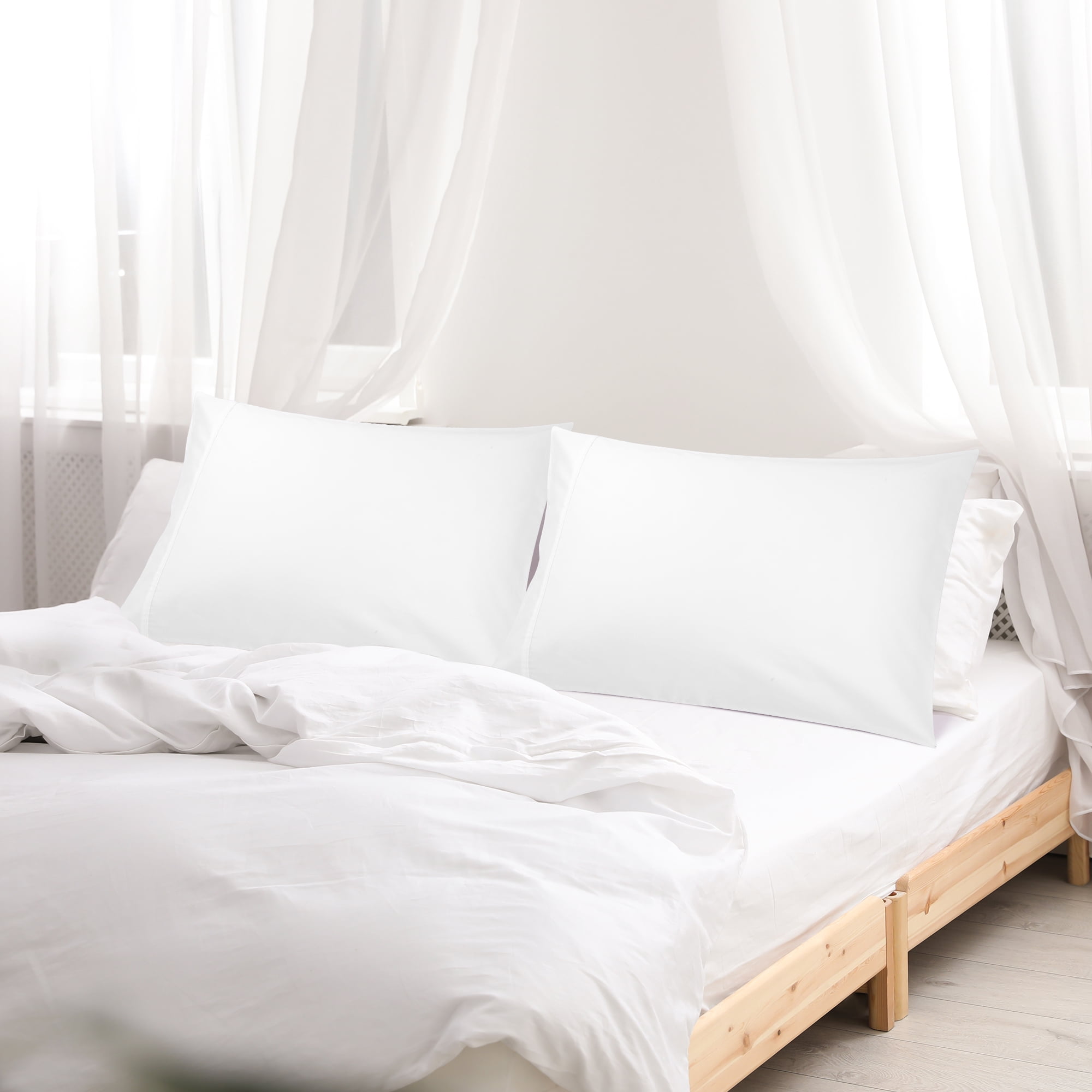 Unique Bargains Cotton Zipper Closure Pillowcase Set of 2 White Queen