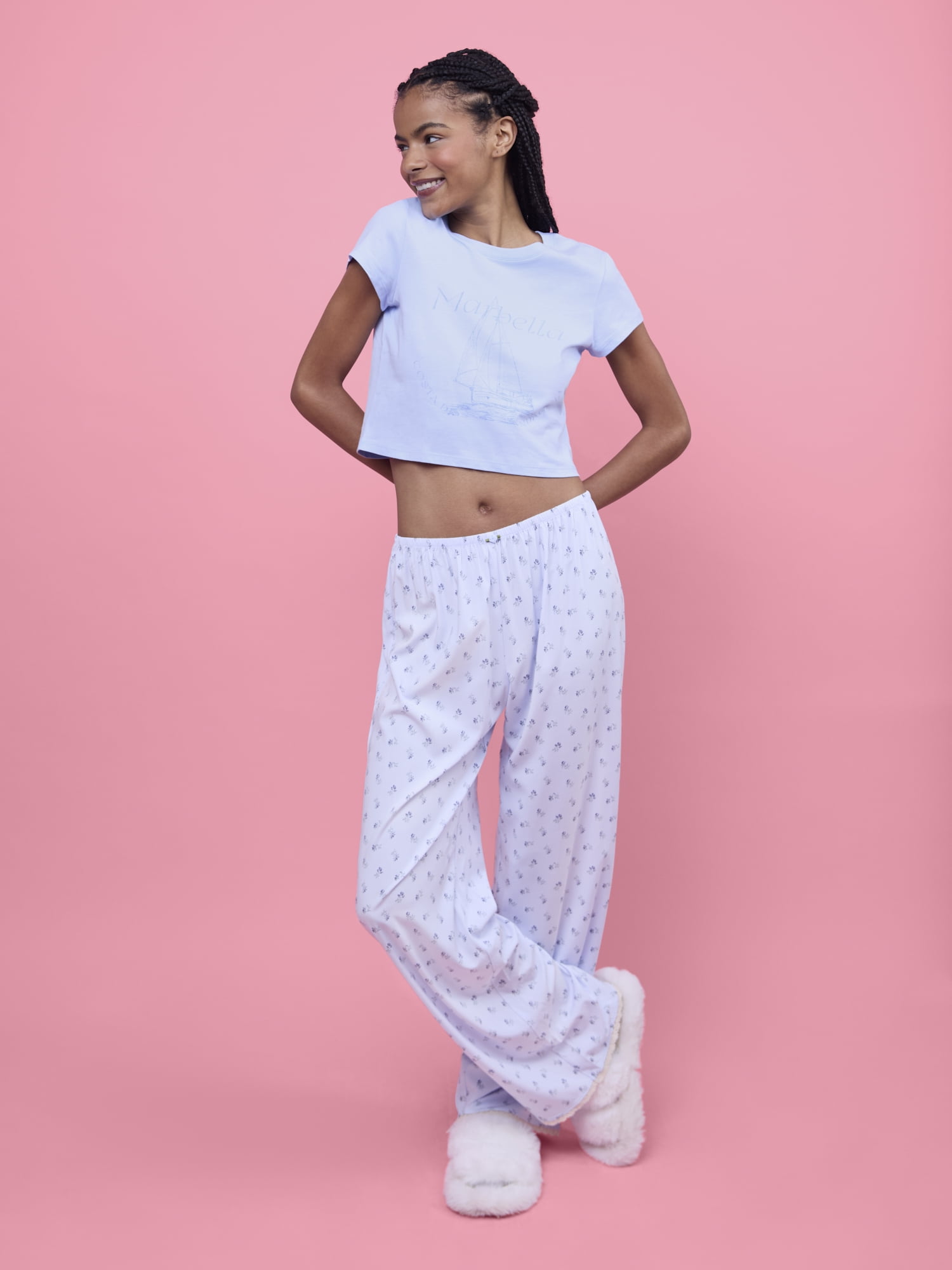 Mills by Millie Bobby Brown Women's Sleep Printed Rayon Pant with Lace Trim, Sizes XS-XXXL