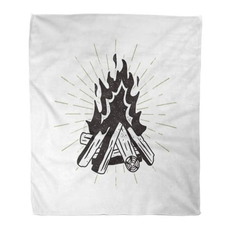 ASHLEIGH Throw Blanket Warm Cozy Print Flannel Firewood Campfire Sunbursts Camping Letterpress Old Drawing Comfortable Soft for Bed Sofa and Couch 50x60