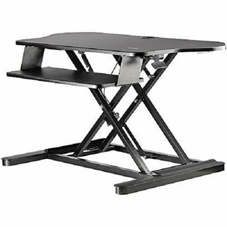 Black Corner Sit Stand Desk Converter with Keyboard Tray, Height Adjustable Ergonomic