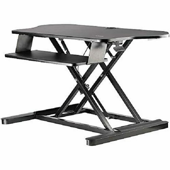 Black Corner Sit Stand Desk Converter with Keyboard Tray, Height Adjustable Ergonomic