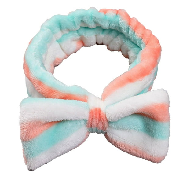 Qarigey Diademas con lazo, banda elástica para la cabeza, banda para el sudor de franela suave, accesorios para el cabello, diadema para de cara Accesorio para el cabello Raya rosa verde Qarigey AP011184-02B