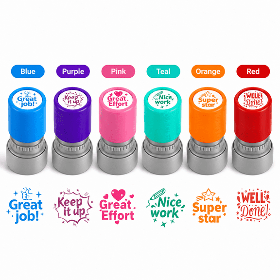 Teacher Stamps for Classroom Self Inking Rubber Great Job Stamp for Grading Homework Test Motivation Students Behavior School Homeschool Reward Supplies, Classroom Teacher Must Haves (6Pcs)