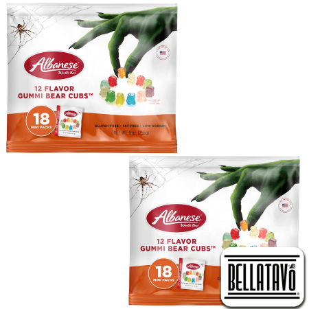 Halloween Gummy Bears Bundle. Includes Two-9 Oz Bags of Albanese Gummi Bears Halloween Treat Bag and a BELLATAVO Fridge Magnet! Each Bag Has 18 Gummy Bears Mini Pack! 36 Gummy Bears Mini Packs Total!