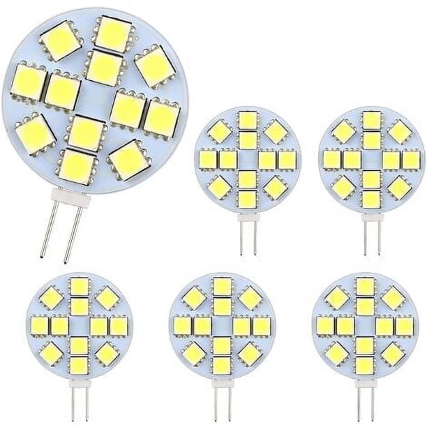 Bombilla LED G4 de 2 W, CA/CC 12-24 V, 200 lm, blanco frío 6000 K, 12 x 5050SMD, equivalente a bombilla halógena de 20 W, no regulable, bombilla LED redonda G4 para luz de gabinete, iluminación