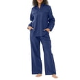 thumbnail image 3 of Women's Pure Color Linen Long Sleeve Shirt With Pocket & Relaxed Fit Straight Leg Pants Two Piece Set Petite Pant Suit for Women Women's Tall Ski Pants Ski Suit Women Women Snowsuit Winter Jumpsuits, 3 of 8