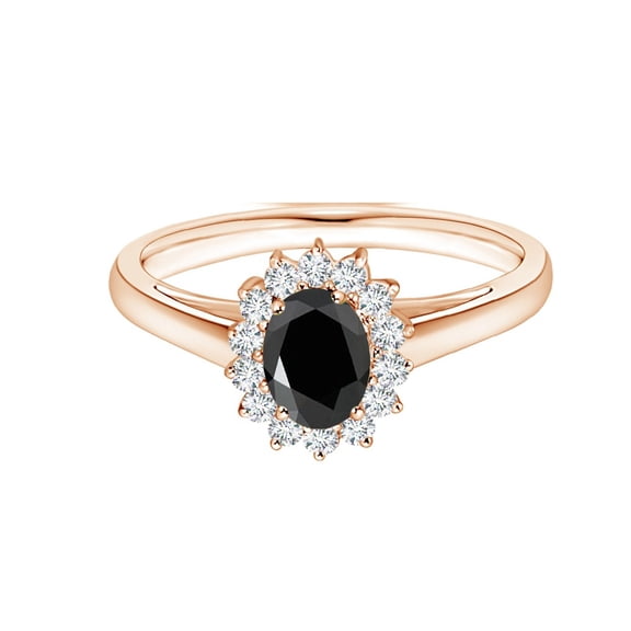 Princess Diana Oval 1 Ctw Black Spinel 925 Silver Rose Gold Vermeil Ring