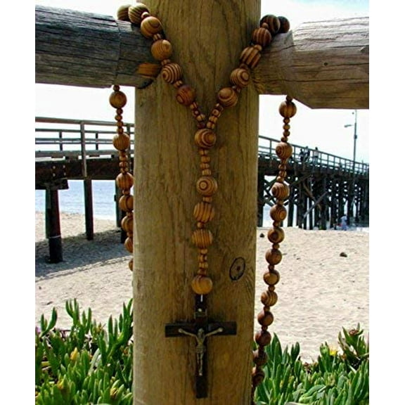 COLIBYOU Beads sanctified Rosario Natural Wood Chain Jesus Cross XL Large 42" inches Wall Rosary