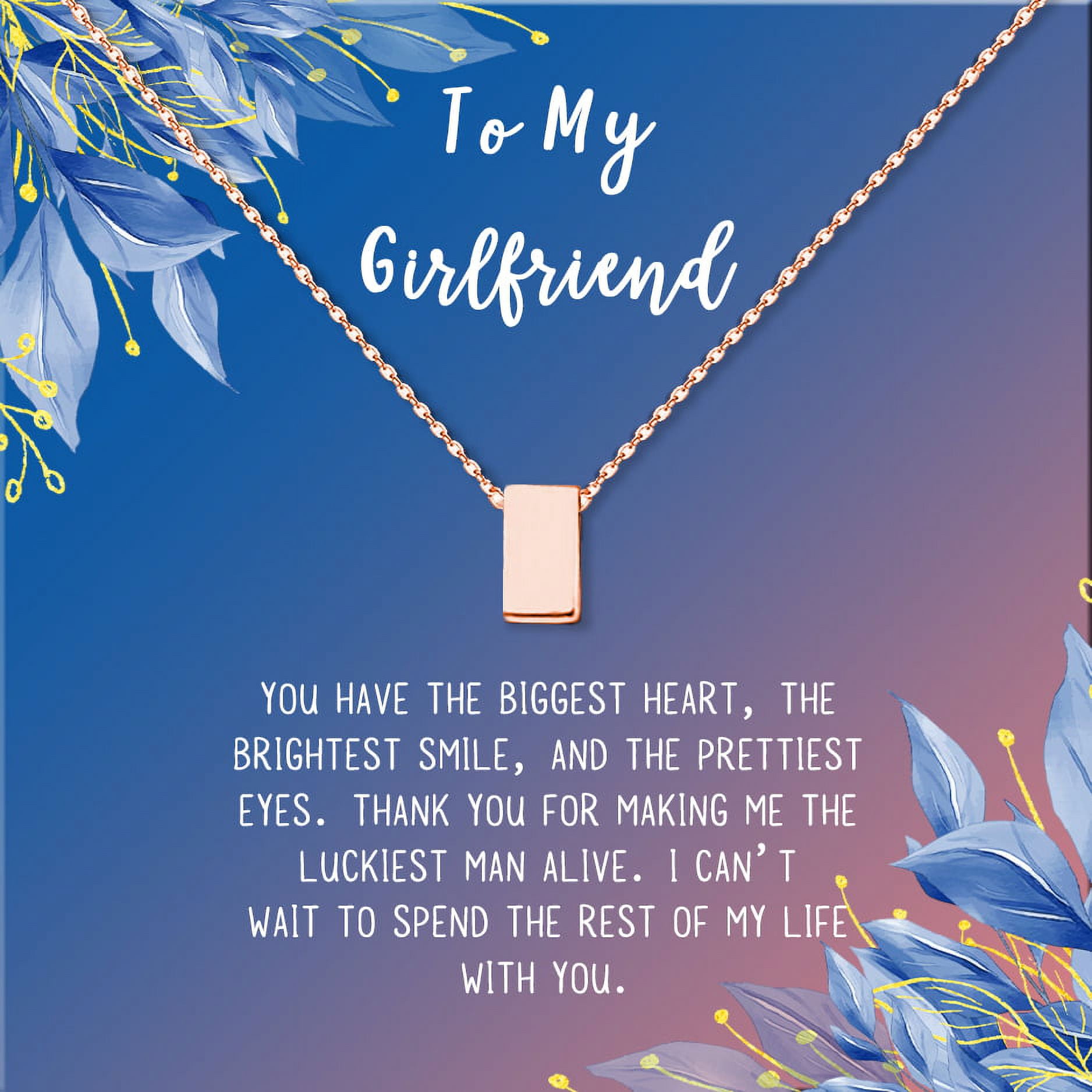 Anavia To My Girlfriend Necklace Gift, Card Gift for GF, Girlfriend Jewelry, Girlfriend Birthday Gift, Mother's Gift-[Rose Gold Cube, Blue-Orange Gift Card]