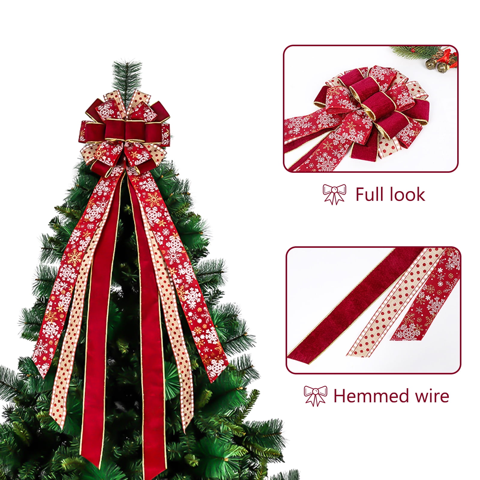 TeamSky Christmas Polyester Tree Topper Bow Christmas Tree Decorations