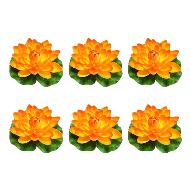 Flor Artificial de loto Cateissary 6 piezas decoración de estanque y jardín naranja