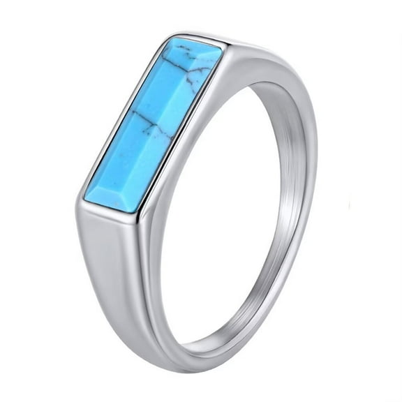 PAMTIER Men's and Women's Stainless Steel Classic Minimalist Trendy Simulated Blue Turquoise Ring Silver Size 8