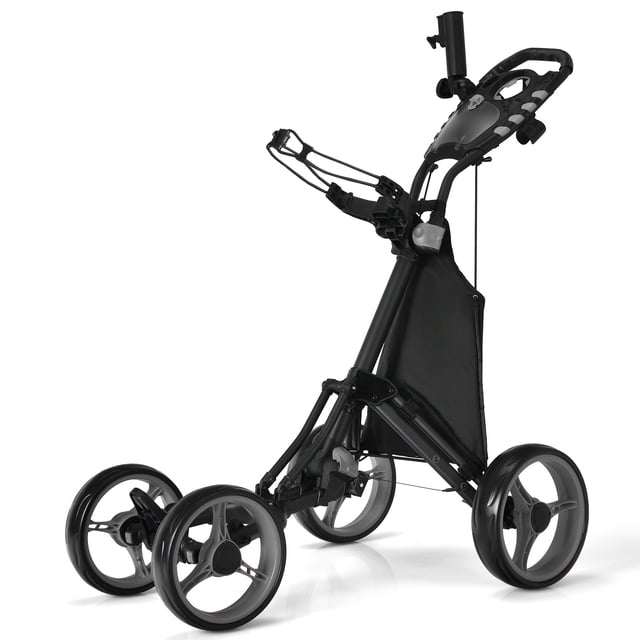 Goplus Chariot de Golf Pliant à 4 Roues avec Sac, Tableau d'Affichage, Poignée Ajustable, Gris