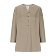 thumbnail image 4 of Atogsazn Women's 3/4 Sleeve Shirts Casual V Neck Button Down Tshirt Loose Pullover Fashion Tops Tee Khaki L, 4 of 6