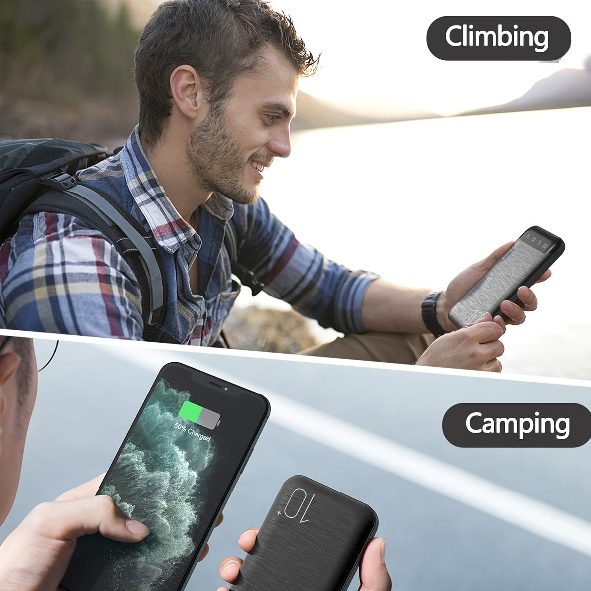 Set of Two Portable Power Banks with a Capacity of 10000Mah, Featuring Slim Design, USB C Input And Output, LED Display, And Lightweight Construction, Suitable for Apple, Android Phones, And More