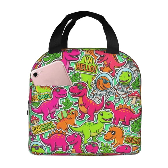 Dinosaur Lunch Bag Thermal Insulated Meal Carrier Stylish Reusable Lunch Tote Storage Pocket Leakproof Cooler Bag Women Men Commuters Office