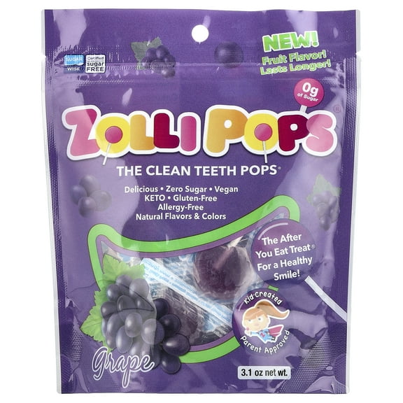 Zollipops Grape, Clean Teeth Anti-Cavity Lollipops, 3.1 Oz