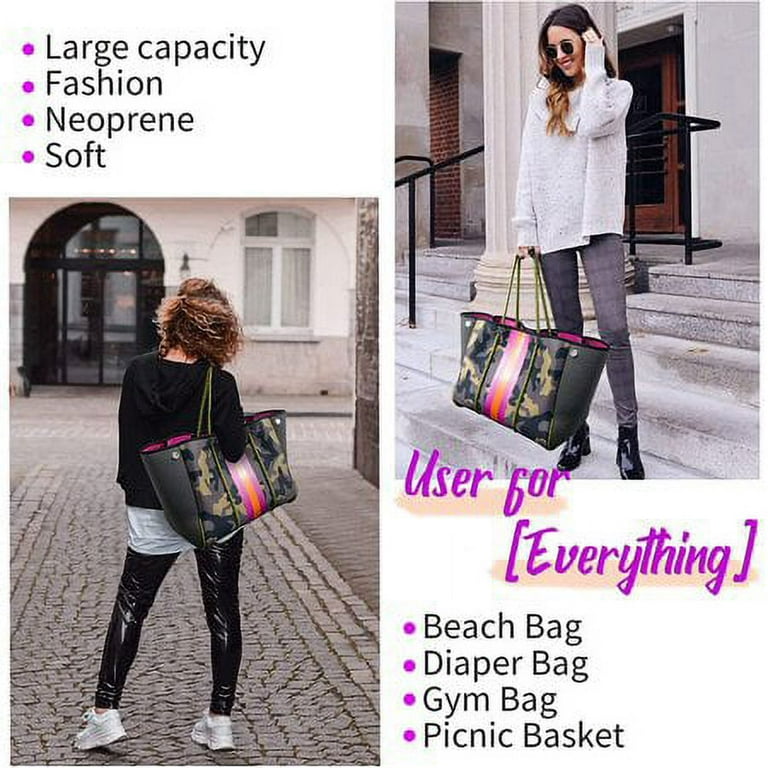 Neoprene Tote Bag Large Beach Bag For Women Pool Gym Tote Travel Tote,camouflage