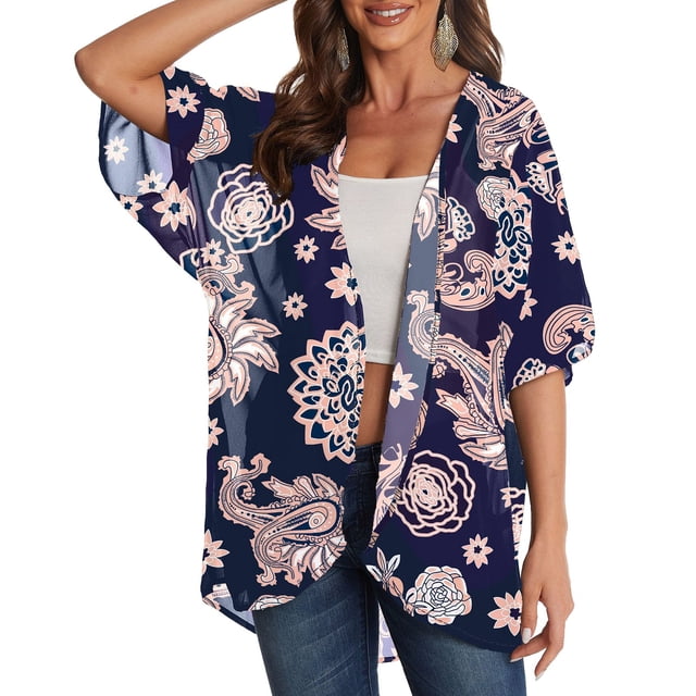 Paréo en Chiffon Imprimé à Manches Courtes pour Femmes P-3TG