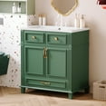 thumbnail image 4 of 30'' Bathroom Vanity with Resin Sink, Solid Wood Frame Bathroom Storage Cabinet with Soft Closing Doors, Retro Style, Green (Same as SW000118AAF), 4 of 9