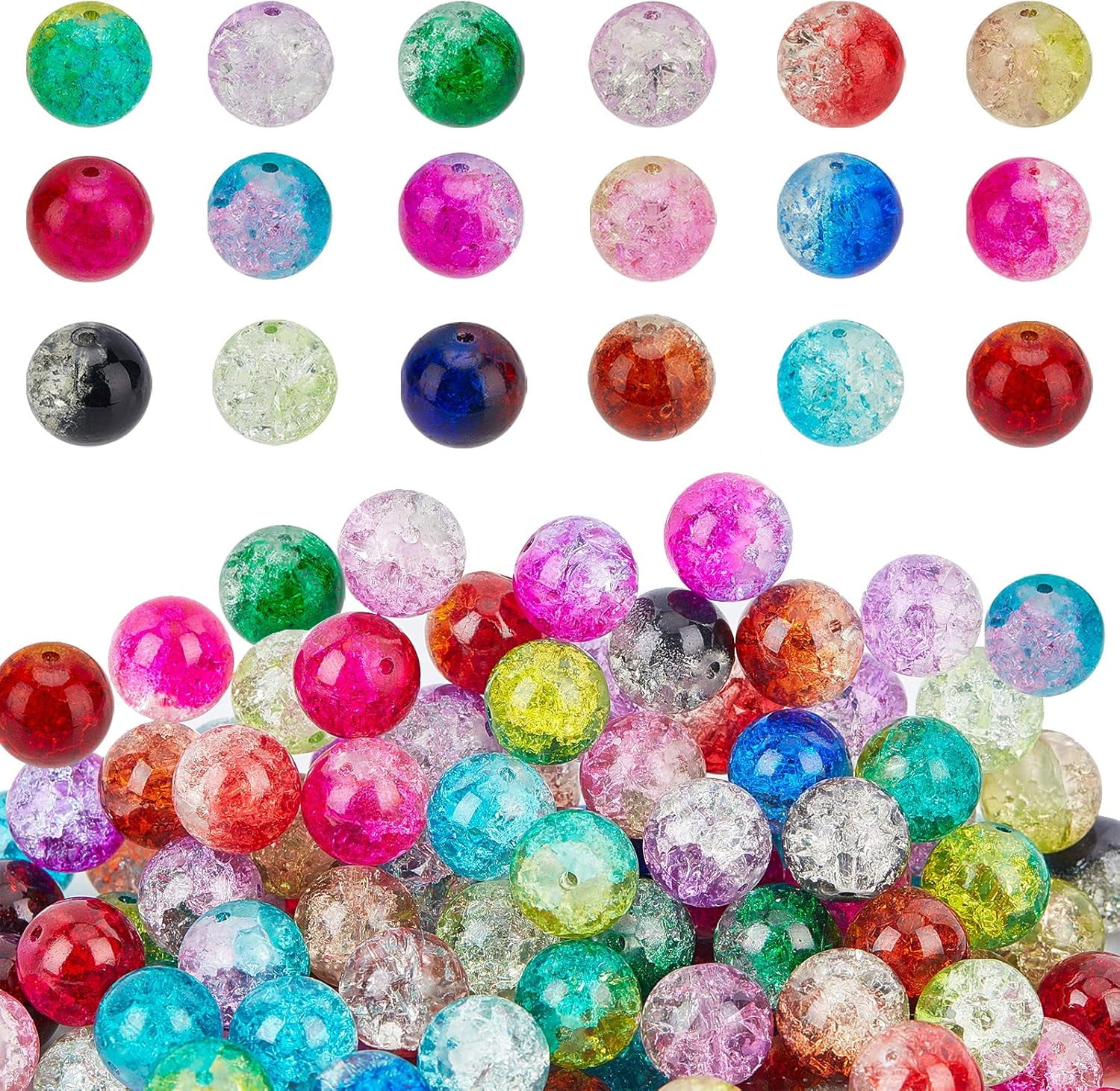 12mm Lampwork Glass Beads 144pcs Round Handcrafted Loose Beads with Scissors Elastic Thread Beading Needles for Jewelry Making