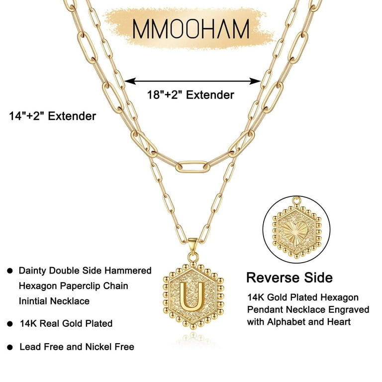 M MOOHAM Dainty Layered Initial Necklaces for Women Trendy, 14K
