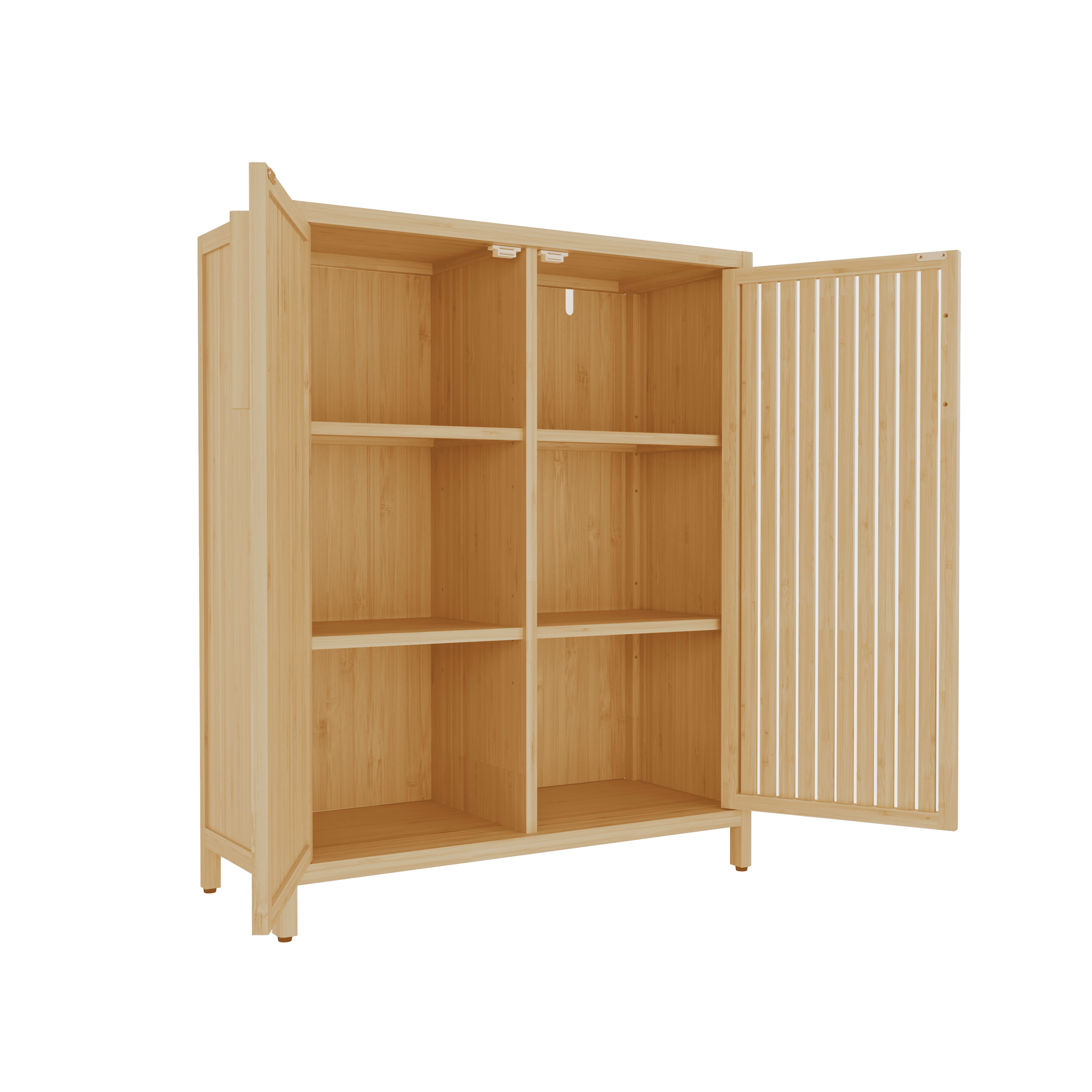 Yoneston Bamboo Storage Cabinet with Doors, Home Office 3-Tier Shoe Rack Shelves for Entryway, Bathroom, Living Room Natural