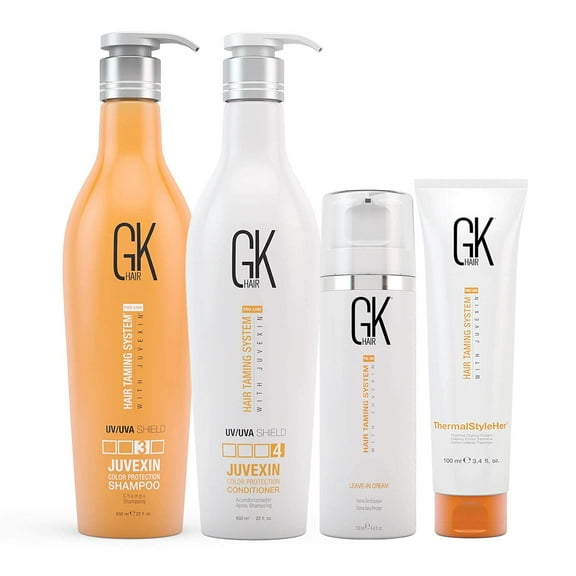 GK HAIR Global Keratin Colored Shield Shampoo and Conditioner Sets (22 Fl Oz/650ml) | ThermalStyleHer - 100ml/3.4oz | Leave in Conditioner Cream 130ml