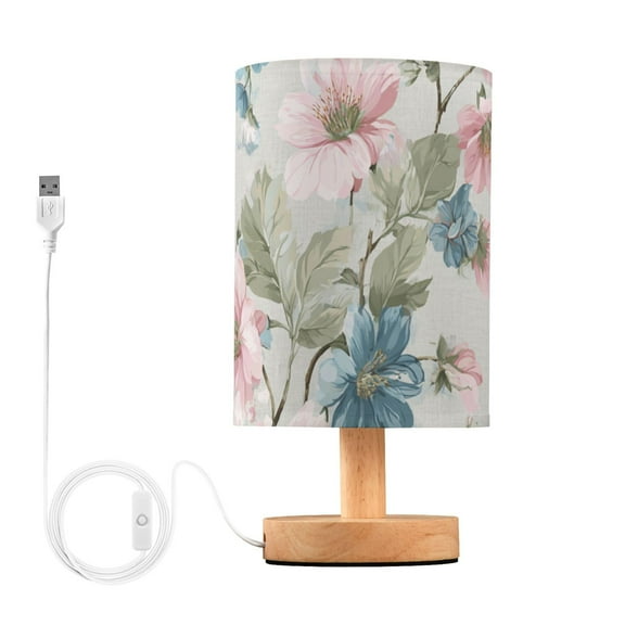 Elegant Blue Pink Florals Leaves Table Lamp with USB Port LED Warm Light Lamp Night Light Home Decor