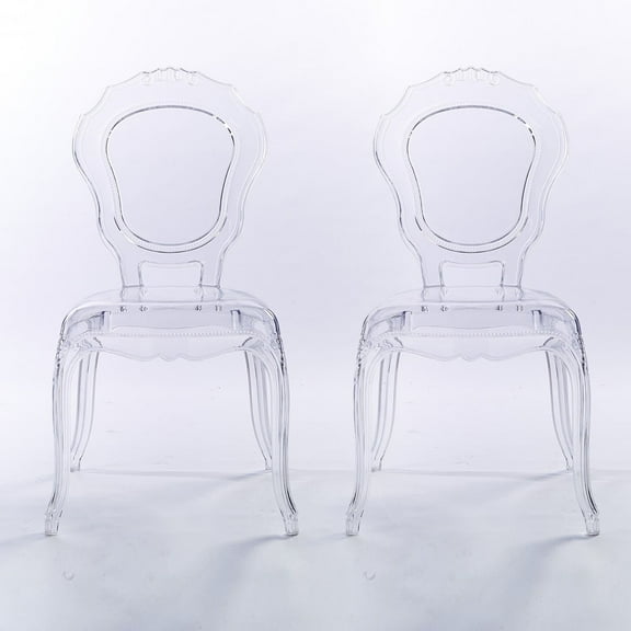 2xhome Set of 2 Clear Plastic Stackable Acrylic Ghost Chair Glam Modern Mid Century Contemporary No Arm Side Chair With Back Dining Accent Transparent Designer Desk Writing Office Bedroom Outdoor