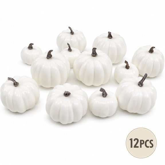 Artificial White Pumpkins 12 Pcs,Fake Pumpkins for Fall Harvest,Thanksgiving and Halloween Home Decor