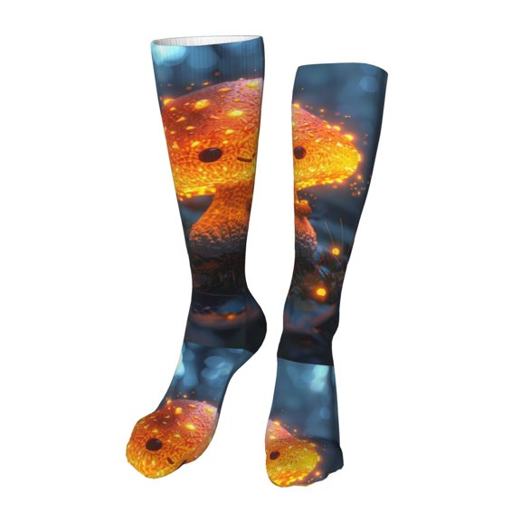 Xecao Glowing Mushroom In Forest Print Calf Socks Seamless Toe, Knee High Long Socks, Sports Socks Trouser Socks for Women and Men-One Size