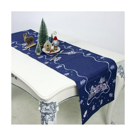 

Tablecloth Embroidered Santa Tablecloth Suitable for Party Christmas Decorations Blue 40*180cm
