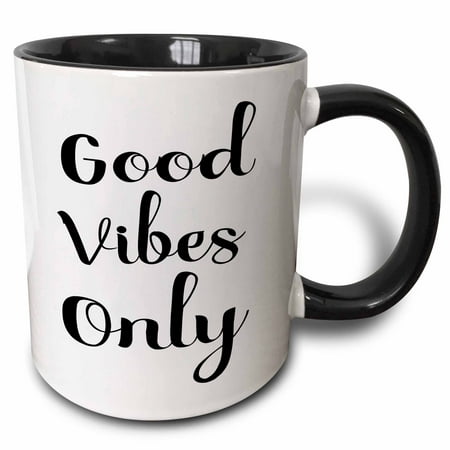 3dRose Good Vibes Only In Black and White Cursive Script Font - Two Tone Black Mug,