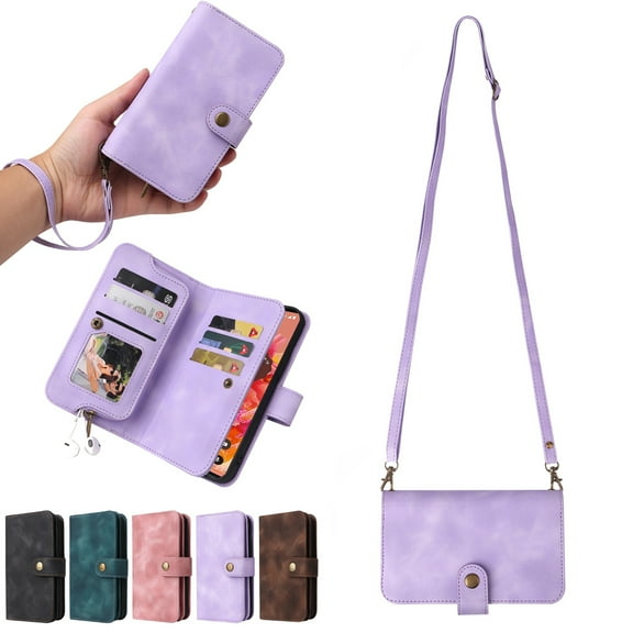 Dteck Crossbody Wallet Phone Case for iPhone 11, Premium PU Leather Handbag Zipper Pocket with Lanyard Shoulder Strap Wristlet Magnetic Folio Flip Case for Apple iPhone 11,Purple
