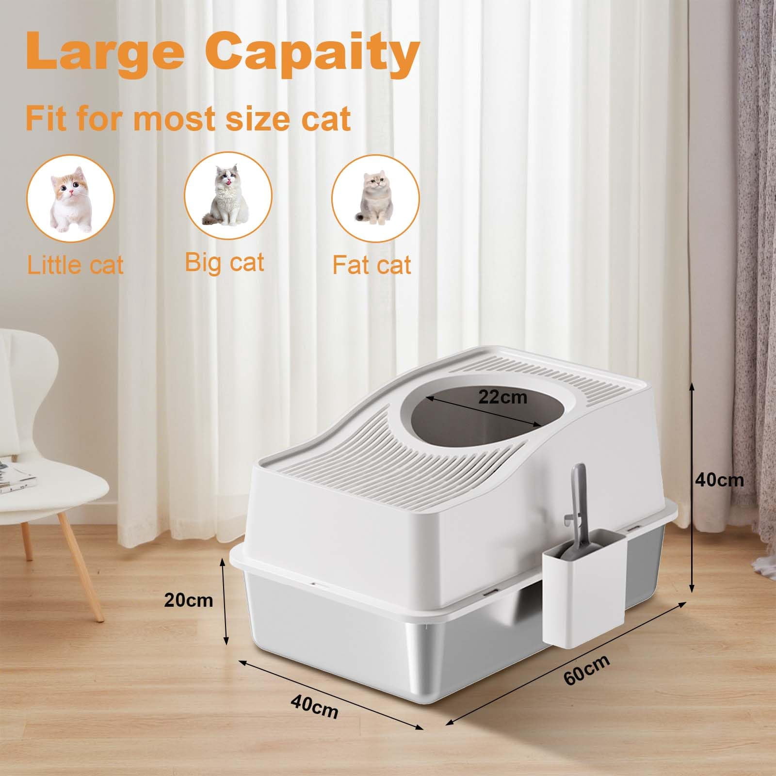 Yeshouse Stainless Steel Litter Box with Lid, Extra Large Enclosed Cat Litter Box for Big Cats, Anti-Leakage Metal Kitty Box with High Sided Enclosure Scoop Pedal & Non-Slip Mat Easy to Clean